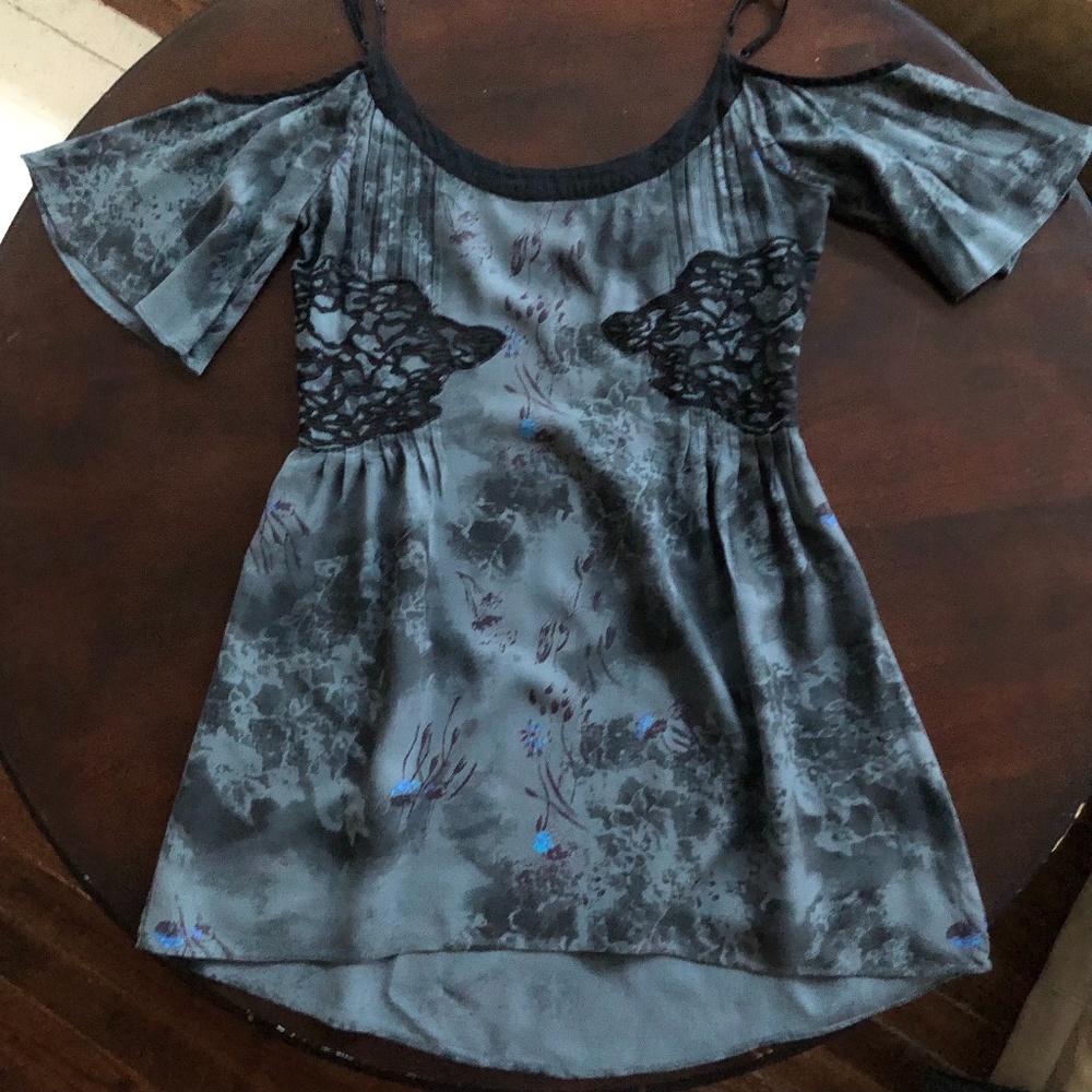 Free People Off Shoulder Top Blue and Black